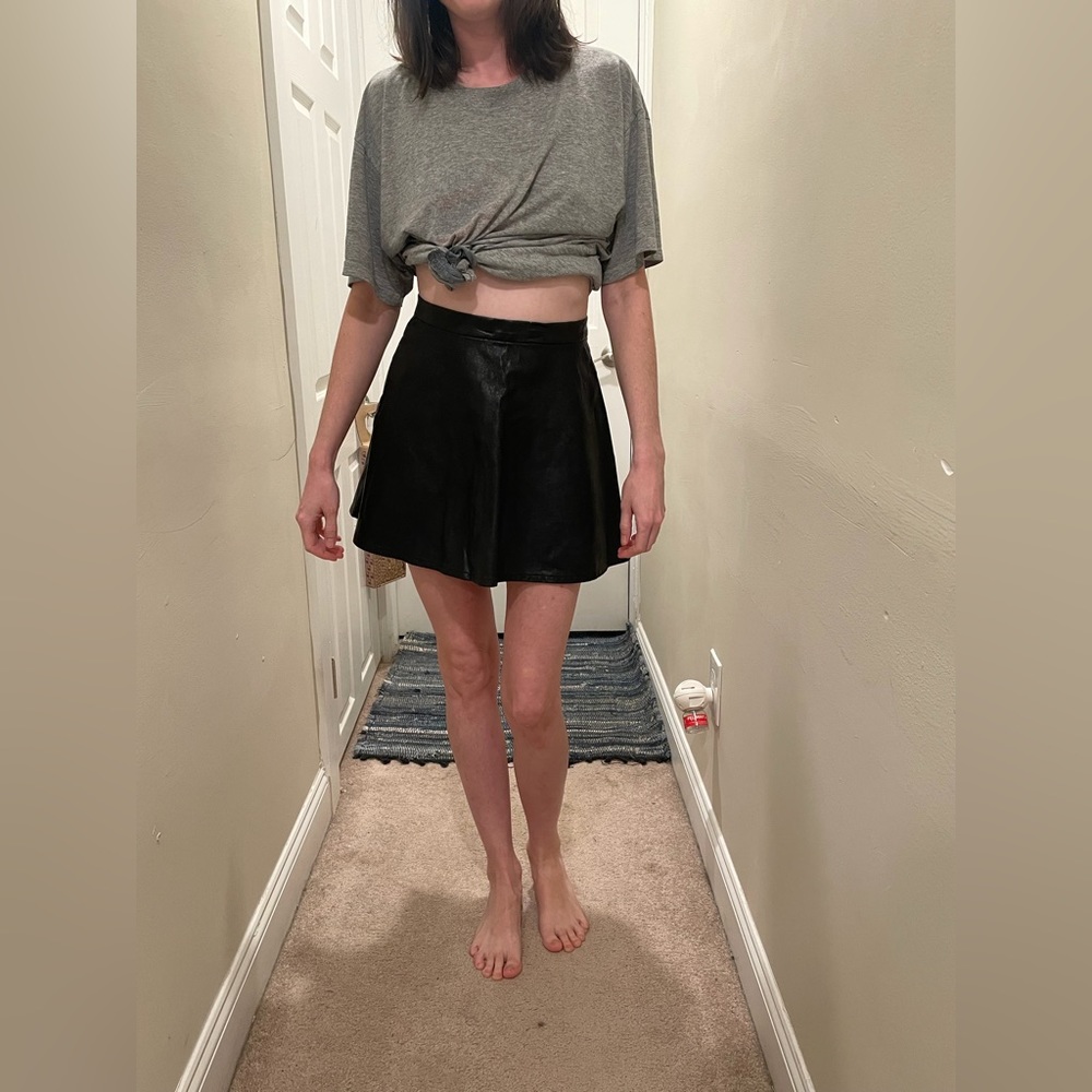 American Eagle Black Skater Faux Leather Mini Skirt - Picture 11 of 11